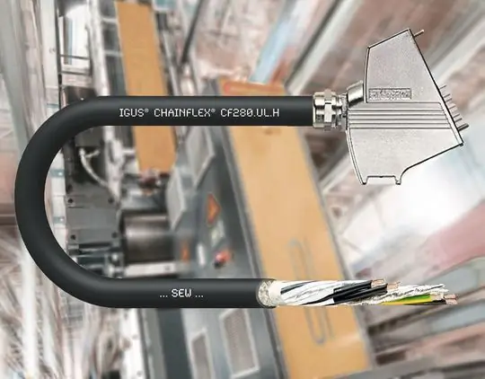 С помощью гибридного кабеля Chainflex CF280. UL. H компания Igus предлагает пользователям с двигателями SEW недорогой приводной кабель для использования в электронной цепи