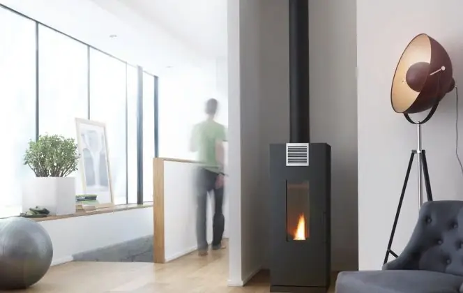 Дизайн этой печи на пеллетах уникален и строг благодаря гладкому и изысканному корпусу из чугуна. &copy; Инвикта