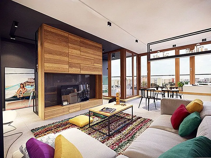 Красочные апартаменты в Варшаве Балансирование современного декоративного и комфортного проживания