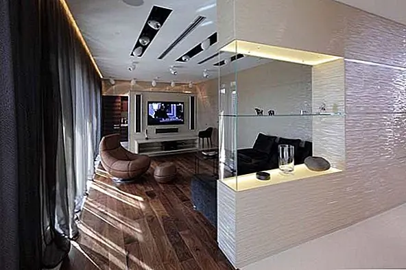 Роскошные апартаменты в пентхаусе в России Балансировка света и темные акценты