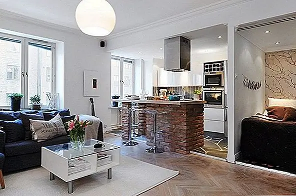 Маленькая и уютная шведская квартира с кирпичной кухонной баней