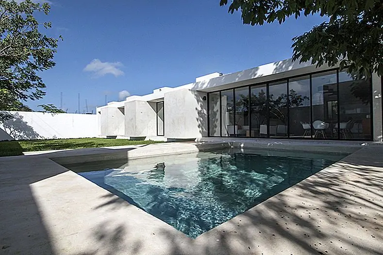 Задний двор обширен и с чистыми линиями вырезания и очень спокойной и расслабляющей простотой. Бассейн встроен в землю, обрамленную со всех сторон бетонной колодой. Ухоженный газон заполняет остальную часть двора. Большая бетонная стена служит разделительным забором между имуществом и улицей и соседними поместьями. Маленькие деревья высаживаются вдоль стены. Со временем они вырастут и образуют зеленый забор.