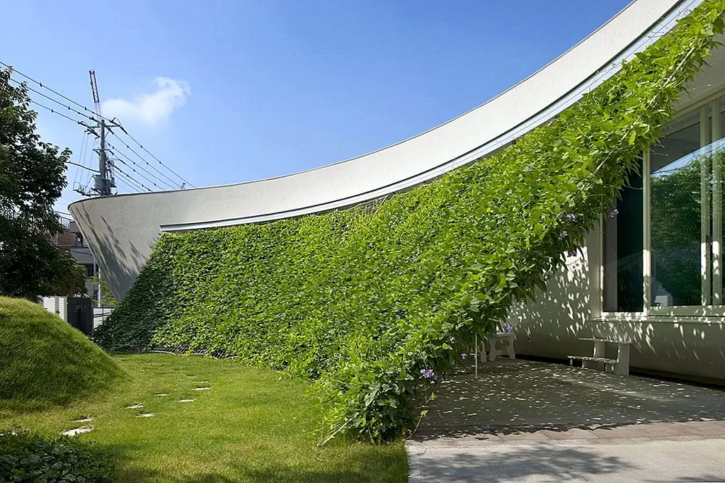 Прекрасная зеленая стена, интегрированная в дизайн японской современной кроватки