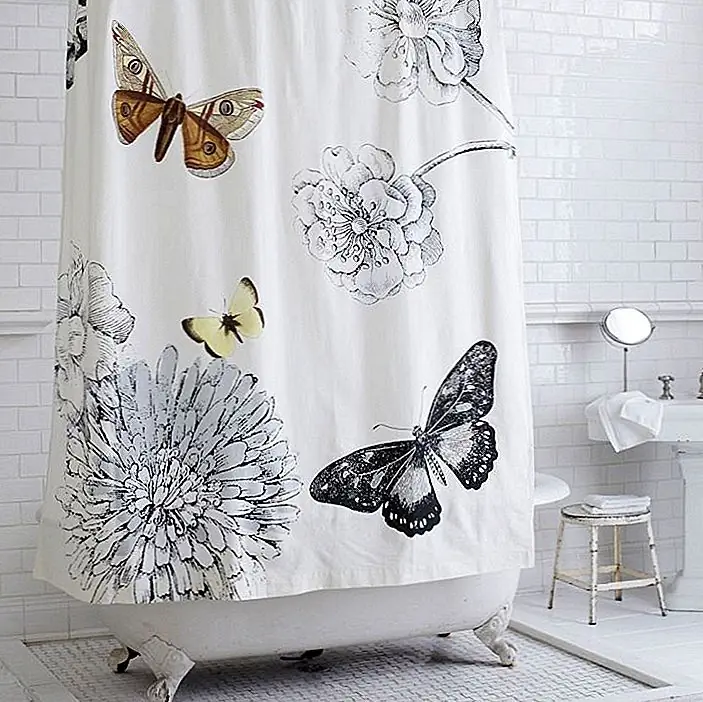 Занавес полностью изготовлен из хлопка, который является очень абсорбирующим материалом, и это позволяет занавесу сохранить всю воду, пролитую из душевой головки, не оставляя ее на полу ванной. Хлопок также очень приятно прикасаться, особенно на голой чувствительной коже. Это гипоаллергенный, так идеально подходит для всех, тем более, что он моется машиной. Шаблон бабочки приносит красоту и чувствительность, природу и жизнь в вашу ванную комнату, делая ее похожей на кусок неба. Теперь предмет можно купить за $ 39,99 от West Elm.