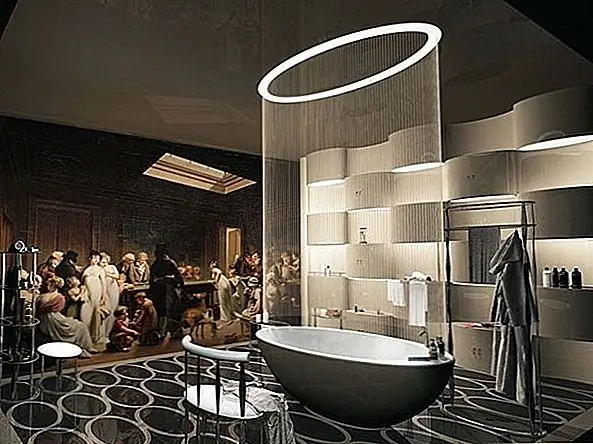 Подвесной шкаф можно комбинировать с центральной овальной ванной, чтобы ванная была все более футуристической. Раковина в той же овальной форме, зеркало над раковиной - то же самое! Вам нужно будет овальным, когда вы войдете в комнату, я не знаю, возможно, наденьте на нее полотенце с овальной формой и так далее.