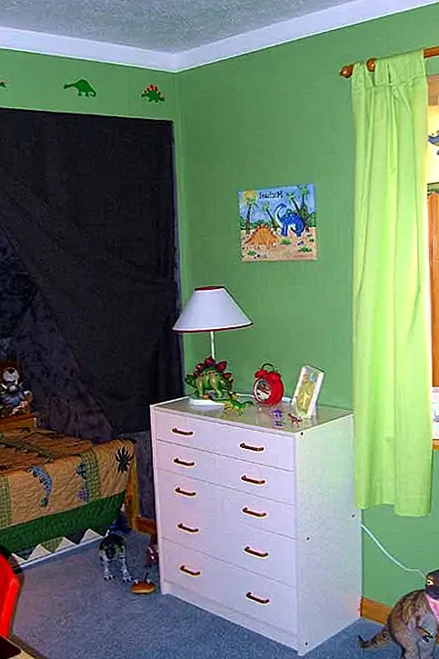 Его стол - старый стол ИКЕА из офиса; стул - его стул братьев IKEA давно. Металлическая темно-серая книжная полка с аквариумами, мы выходим из ИКЕА за 15 долларов. Боб и фотографии, которые он имел раньше. Украшения - это некоторые из его динозавров и «старые» вещи, которые он хотел сохранить в своей комнате. Я считаю, что ваши личные фавориты делают его особенным, и никто не имеет дубликатов.