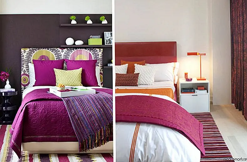 Хотите добавить сливы и вина в постельное белье? Используйте пододеяльник, бросьте подушки, одеяло и ковер. Не забудьте сложить текстуры и узоры. Изображения: Jessica Lagrange Interiors