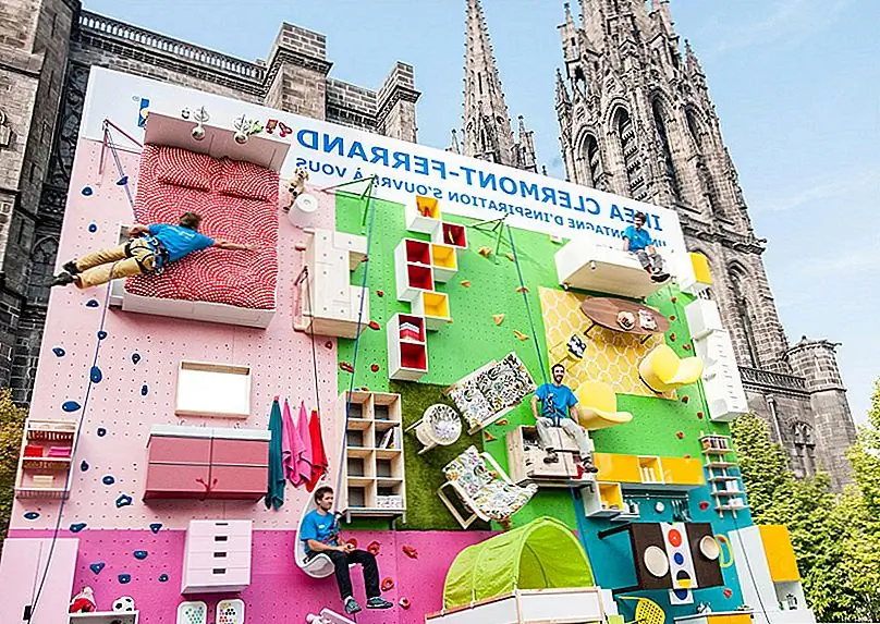 Чрезвычайно творческая вертикальная квартира. Выставочный зал: IKEA Climbing Wall во Франции.
