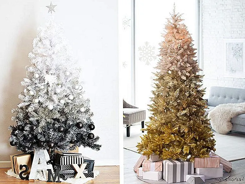 Недавно Ombre стала большой дизайнерской тенденцией в сфере моды и домашнего декора. Эти деревья показывают ombre поиск праздников. Изображения: Prelit Vintage Gold Ombre Tree в Hayneedle, $ 240, и Vintage Black Ombre Tree в Hayneedle, $ 412