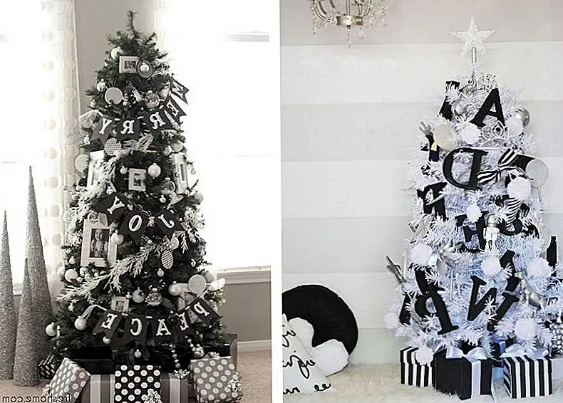 Украсьте свое дерево всей черно-белой темой для свежей и современной атмосферы. Изображения: Южный Belle Charm и Lil'Luna