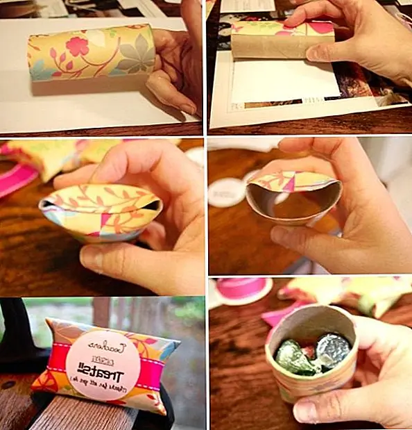 Измерьте ширину трубки, а затем оберните ее в бумагу. Нанесите слой модного слоя и дайте высохнуть. Затем согните один конец трубки вниз, а затем другую сторону. Переверните трубку и заполните ее конфетами. Согните концы с другой стороны и добавьте ленту. {Найдите на violetpaperwings}.