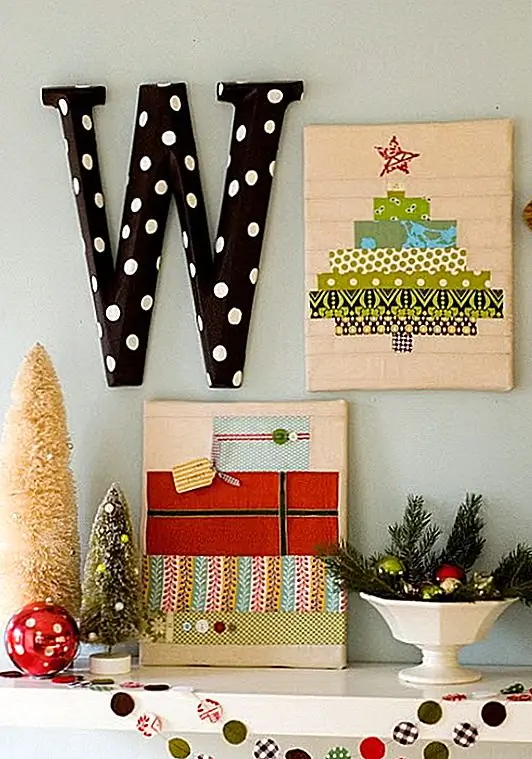 Определенно более трудоемкие, чтобы создать эти сладкие лоскутные стенные покрытия. Мне нравятся эклектичные, но дополняющие ткани, от твердых до небольших узоров до больших узоров. Ткань хорошо работает здесь, объединенная в графические прямоугольные формы, и в паре с буквой W и круглой гирляндой, вы действительно не можете ошибаться. Очень мило.