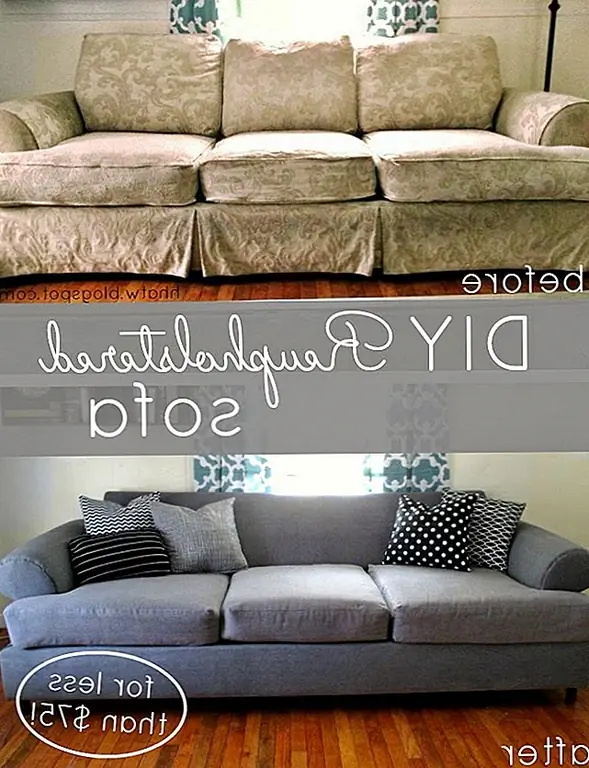 Чтобы исправить и переделать старый диван, вам понадобятся несколько основных вещей, таких как ткань для полотенец, пистолет-скоба, плоскогубцы, отвертка, ножницы, нити для обивки и иглы плюс несколько дополнительных, таких как пистолет для горячего клея и обивка. Удалите старую обивку и наклейте кусочки. Затем возьмите новую ткань и используйте ее для покрытия кушетки. Засуньте его в правильные места, скопируйте его на место. Более подробную информацию о проекте можно найти на hhandtw.