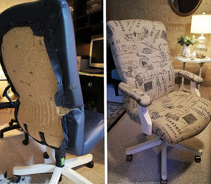 В какой-то момент кожаные мягкие офисные стулья могут выглядеть довольно плохо. Они могут оказаться менее удобными, чем кресло с тканевой обивкой. Если вы хотите, вы можете изменить внешний вид и накрыть его новой тканью. Вам придется разобрать это, чтобы вы могли перекрыть сиденье, спинку и подлокотники. Если вы хотите, вы можете сохранить некоторые оригинальные детали, такие как отделка гвоздя, представленная на конфессиях.