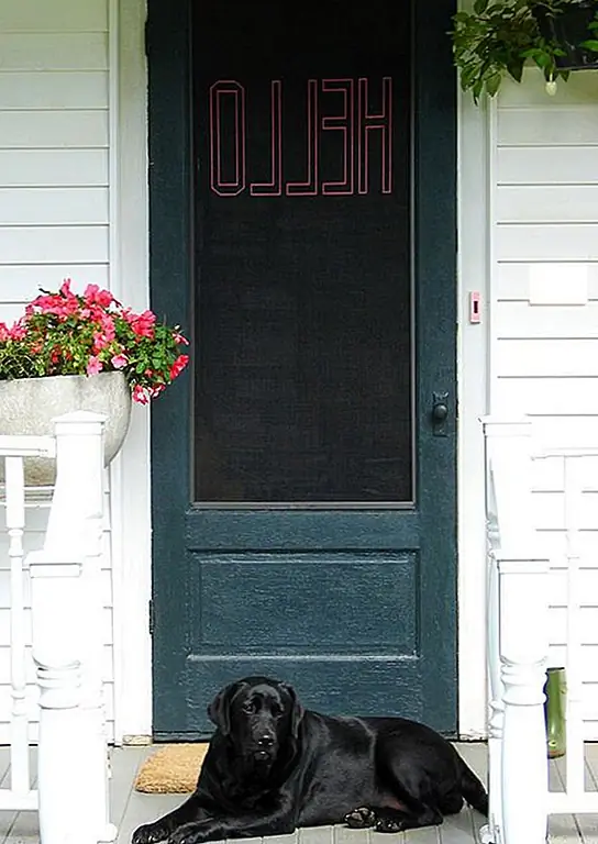 Если у вас есть экранная дверь, вы можете сделать ее немного более привлекательной, и все, что вам нужно, это вышивальная нить, игла и маскировочная лента. Фрист собирает экран, если он еще не установлен. Скопируйте шаблон, увеличьте его и используйте рулетку, чтобы центрировать ее на обратной стороне экрана, чтобы текст был обращен к вам. Отметьте края текста в передней части экрана с помощью маскировочной ленты. Удалите шаблон и начните перекрестное сшивание сообщения на экране. {Found on designsponge}.