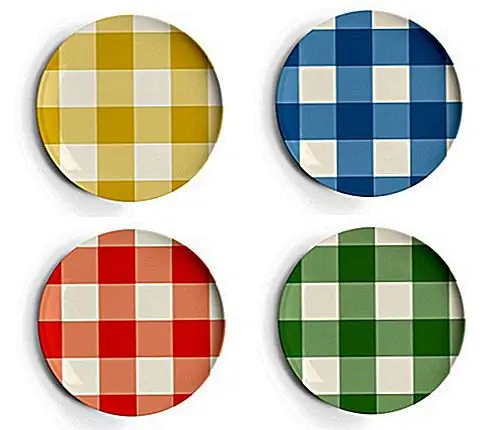 Идеально подходит для любого случая, эти симпатичные десертные тарелки, разработанные Thomas Paul, изготовлены из высококачественного меламина с посудомоечной машиной, и они имеют красочный дизайн. Набор является современным и забавным, и он стоит всего 32 доллара. Пластины продаются в виде набора, и они имеют диаметр 4,9 дюйма.