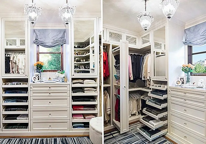 Хорошим преимуществом, предлагаемым этими полками, является то, что они позволяют выбирать небольшие отсеки, не беспокоясь о том, как вы собираетесь достичь содержимого. {Найдено на laclosetdesign}.