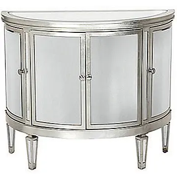 Зеркальный зеркало Demilune имеет четыре двери с античными серебряными акцентами, которые добавят стиль и гламур в любую комнату дома. Сундук изготовлен из искусственного дерева и шпона Тополя. Боковые отсеки имеют одну фиксированную полку, а центр имеет два. Габаритные размеры сундука составляют 38 "x 18" d x 32 "h. Это очень шикарная мебель, очень красивая и универсальная.