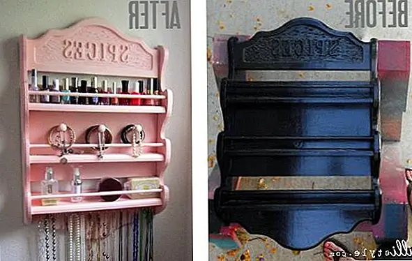 Возьмите старую и уродливую стойку для специй и дайте ей макияж. Кроме того, повторно назначьте его и превратите в держатель для ювелирных изделий для своих маленьких деток. Сначала тщательно очистите кусок, а затем получите краску для распыления. Примените два берега в любом цвете, который вы предпочитаете. Позвольте ему высохнуть, а затем вы можете настроить его с помощью крошечных крючков. {Found on illistyle}.