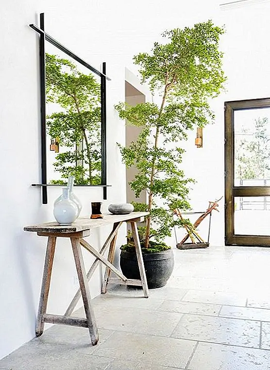 Поставьте ваше высокое растение в зеркало, чтобы оно выглядело еще полнее и крупнее. Цвет и свежесть, а также свет отразятся в зеркале, и вы получите яркий и привлекательный декор. Это прекрасный взгляд на дом или современную резиденцию.