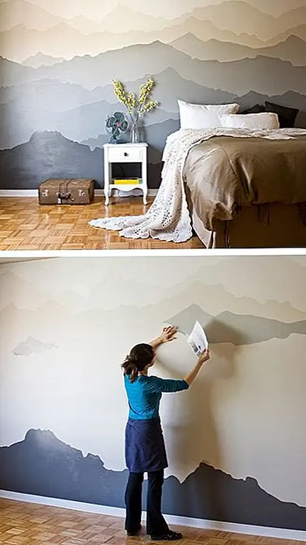 Если вы уверены в своих навыках, вы даже можете попытаться сделать настенное панно. Это не должно быть слишком сложным или сложным. Как насчет этих гор. Кажется, что это забавный проект DIY, который вы можете попробовать для своей спальни. {Найден на квартирной терапии}.