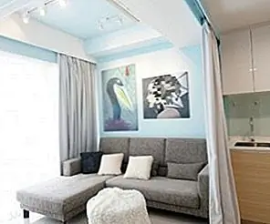 Крошечные квартиры используют тканевые шторы для разделения его пространств