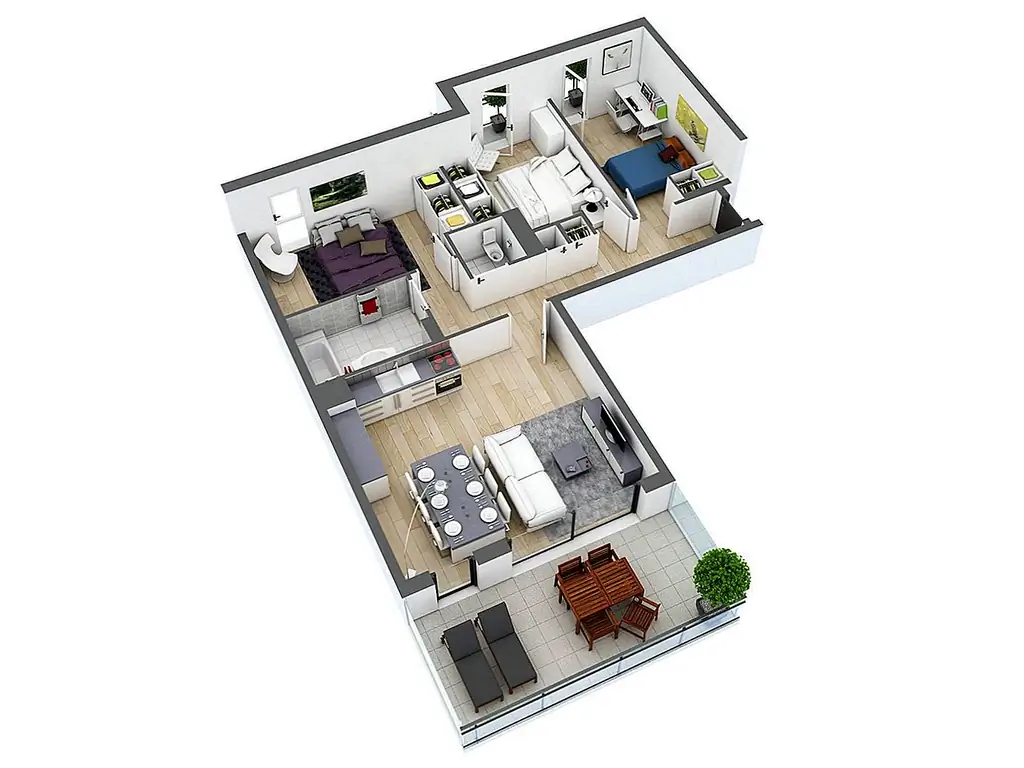 Дом с тремя спальнями предлагает множество возможностей с точки зрения макета. Например, вариант состоит в том, чтобы сохранить спальни и социальные пространства отдельно. Результатом будет хорошо организованный макет с тремя спальнями, расположенными в ряд с одной стороны, и разделяемыми пространствами на противоположной стороне.