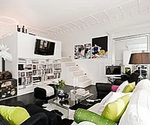 Классические черно-белые детали, объединенные с жирным оттенком цвета в шведском лофте