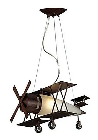 Это также подвесной светильник в форме самолета, но у этого есть дизайн, который немного более реалистичен, что делает его более подходящим для детей старшего возраста. Он измеряет H 36 "x W 20" x D 18 "и имеет отделку грецкого ореха. Он использует одну лампочку и подходит для спален или игровых комнат. Доступен за 250 $.