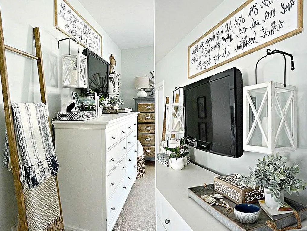 Стены галереи не должны состоять из только рамок. Подумайте, вне коробки, и повесьте предметы, такие как фонари или корзины вокруг вашего телевизора. Это добавит идеальный декор без необходимости использовать слишком много гвоздей.