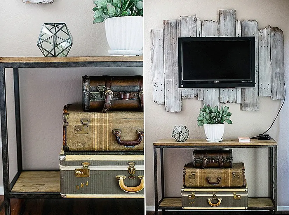 Какой деревенский стиль дома не любит этот побеленный вид из дерева? Сделайте свой вид поддонов для вашего установленного телевизора и нарисуйте деревянный белый цвет. Или оставьте его голым, если вы хотите, чтобы ваш телевизор немного смешался.