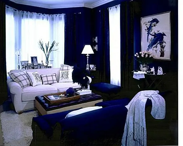 Более глубокие синие тона не всегда приветствуются в небольших гостиных. Тем не менее, до тех пор, пока у вас много естественного света и хорошего пространства, морской синий придаст гостиной потрясающий вид. Нарисуйте стены, но желательно не соответствовать синему тону на потолке или на полу. Храните эти элементы белыми или белыми. Настройте глубокие синие оттенки стены предметами мебели, но оставите морскую синеву на этом. Осветите комнату белыми шторами, ковром или кремовым диваном.