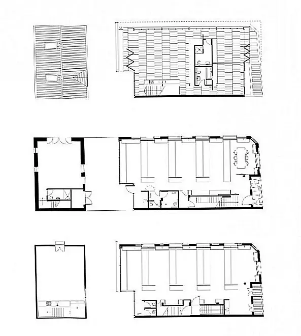 Что касается внутренней части здания, между каждым окном открываются полные пространства для хранения высоты и линейные столярные изделия, которые скрывают кухни, ванные комнаты и дополнительное хранилище, которое проходит по всей длине стены на обоих этажах. Интерьер современный и довольно простой. Рабочая среда приятная и привлекательная, с отличной вентиляцией и естественным освещением, которые могут индивидуально контролироваться пользователями. {Найдено в archdaily}